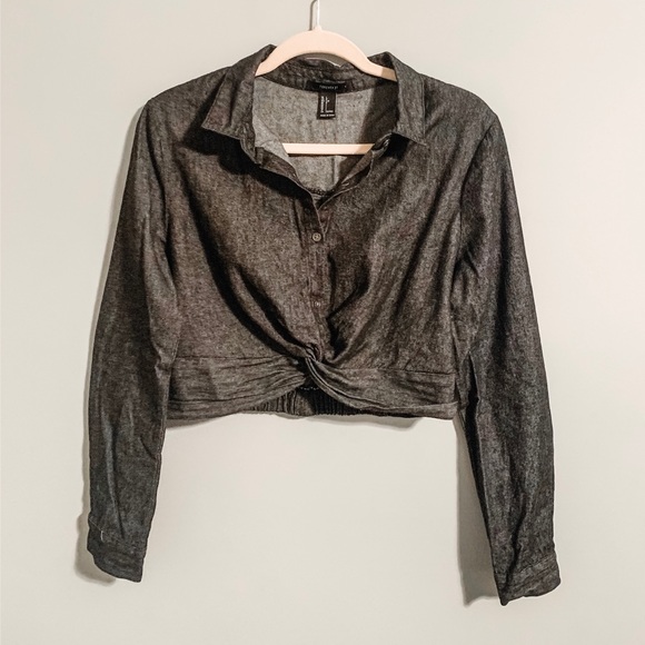 Long Sleeve Denim Crop Top - Picture 1 of 1